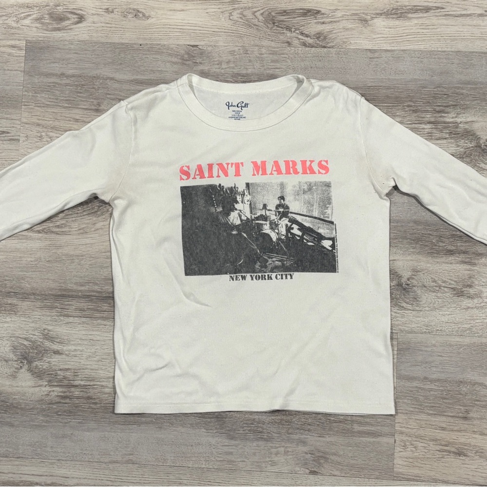 Brandy Melville/John Galt Saint Marks NYC Long Sleeve Graphic Tee – white